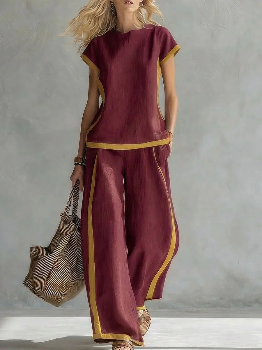 Solid Color Shirt & Wide-Leg Trousers Two-Piece Set
