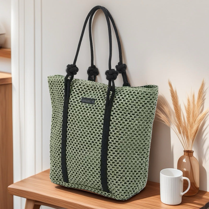 Hollow-Out Paper Rope Woven Tote – Large Straw Shoulder Bag