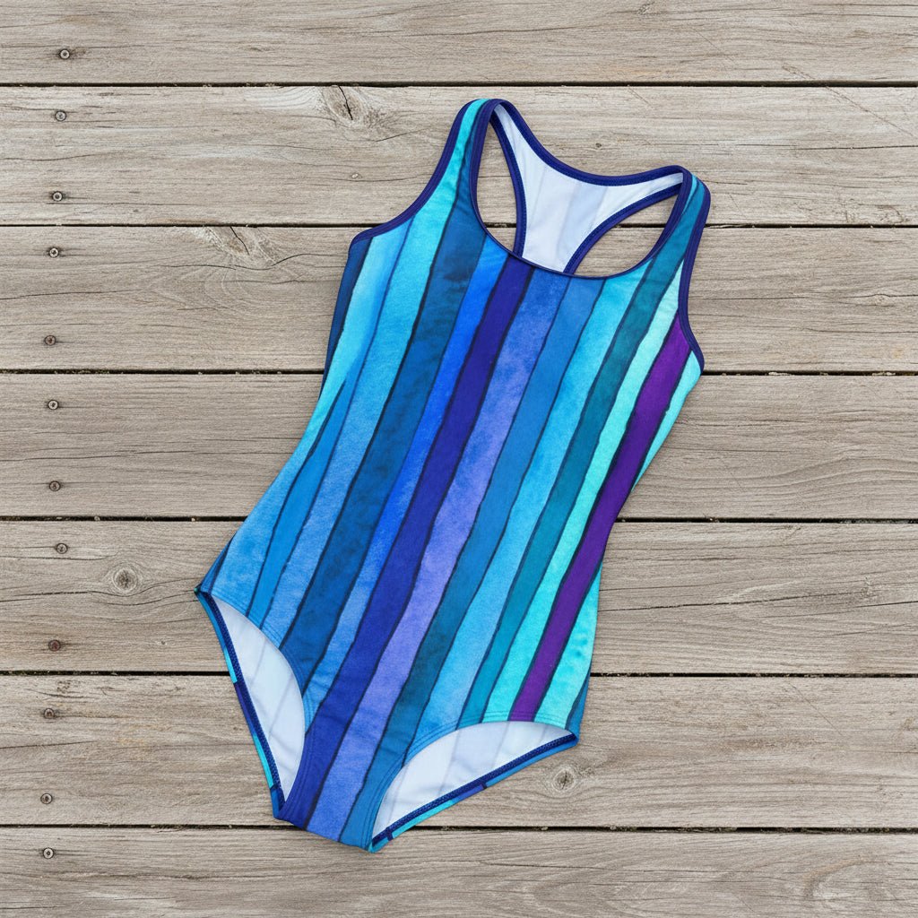 Sporty Women's Ocean-Stripes Racerback Swimsuit