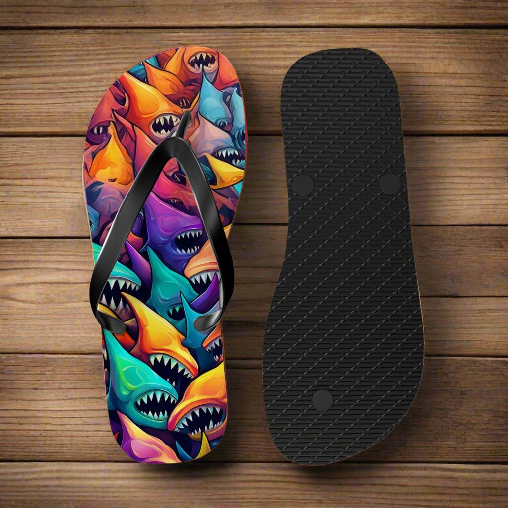 Shark Land π¦. Surreal Shark Pattern Flip Flops