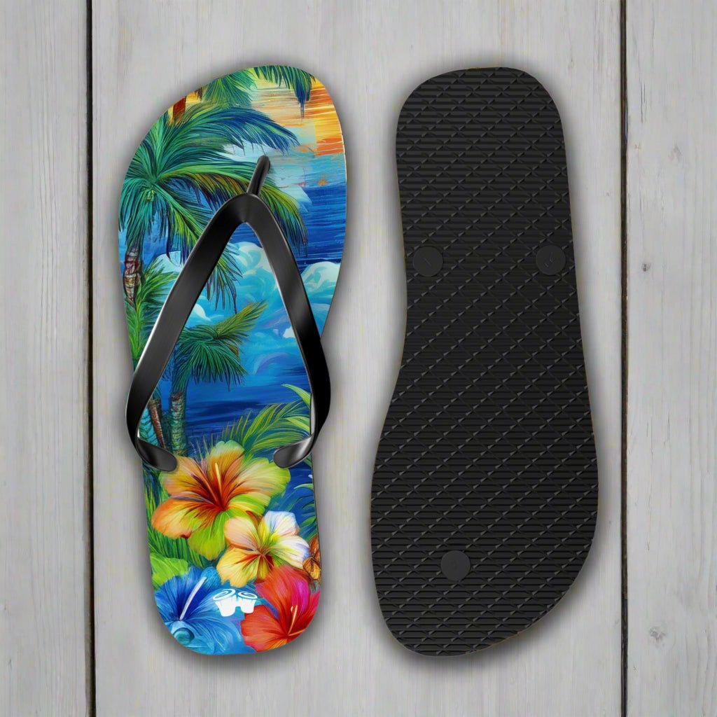 Hawaiian Flip Flop Sandals 🌴 Island Scene Beach Shoes