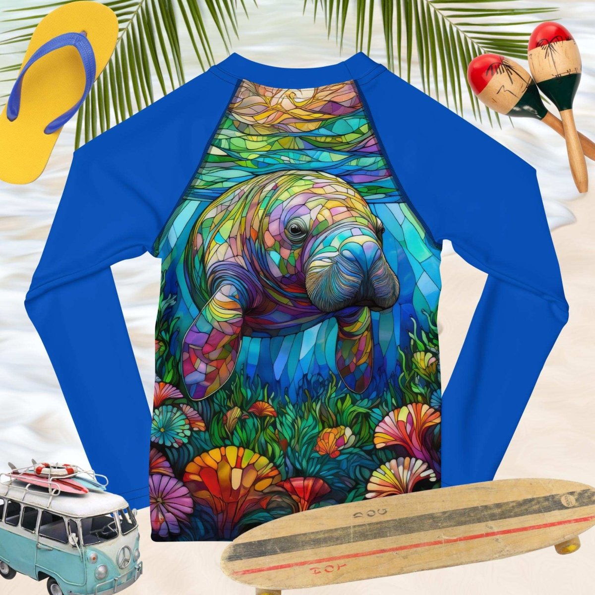 Manatee Stained Glass Art Rash Guard | Kid Sizes UPF 50+