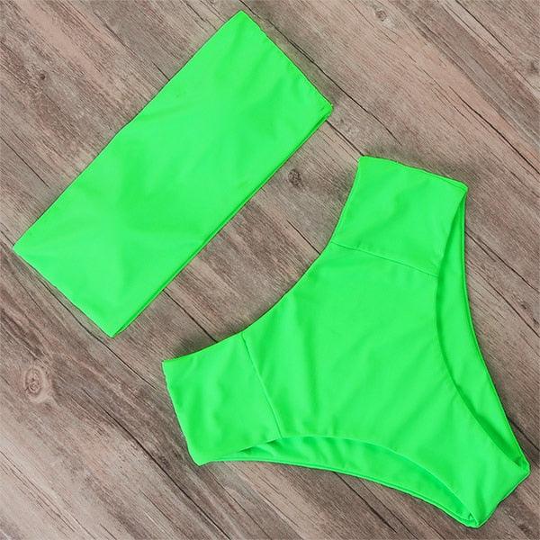 "Tidal Bandeau – Lace-Up High-Waist Bikini Set"
