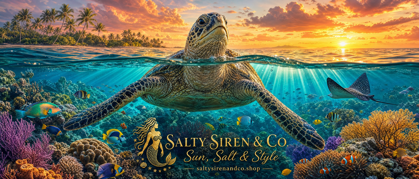 Sea Turtle at Sunset with Coral Reef