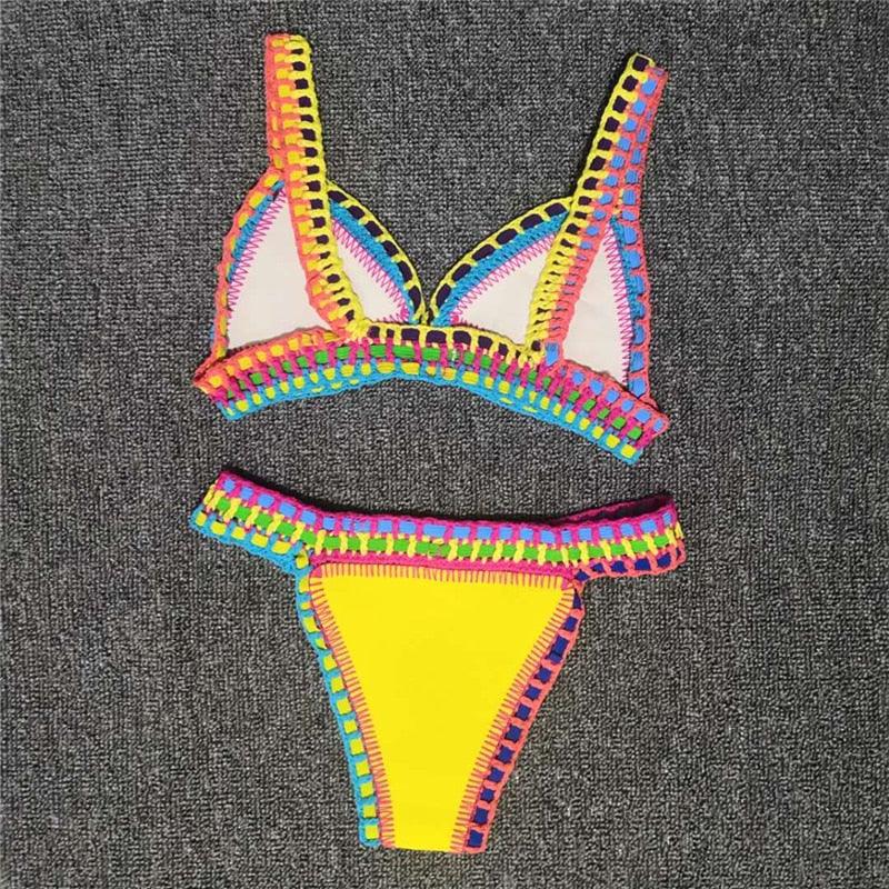 "Driftwood – Handmade Knit Halter Triangle Bikini Set"