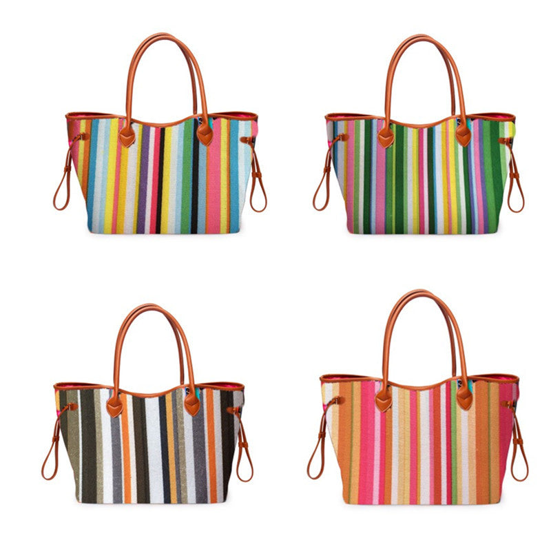 Rainbow Striped Tote – Multicolor Beach & Shoulder Bag