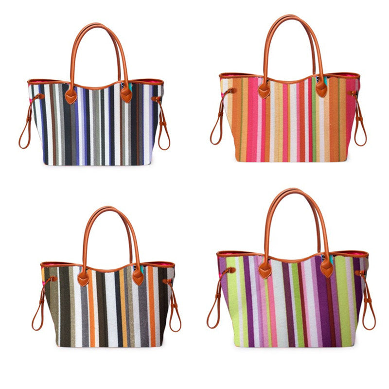 Rainbow Striped Tote – Multicolor Beach & Shoulder Bag