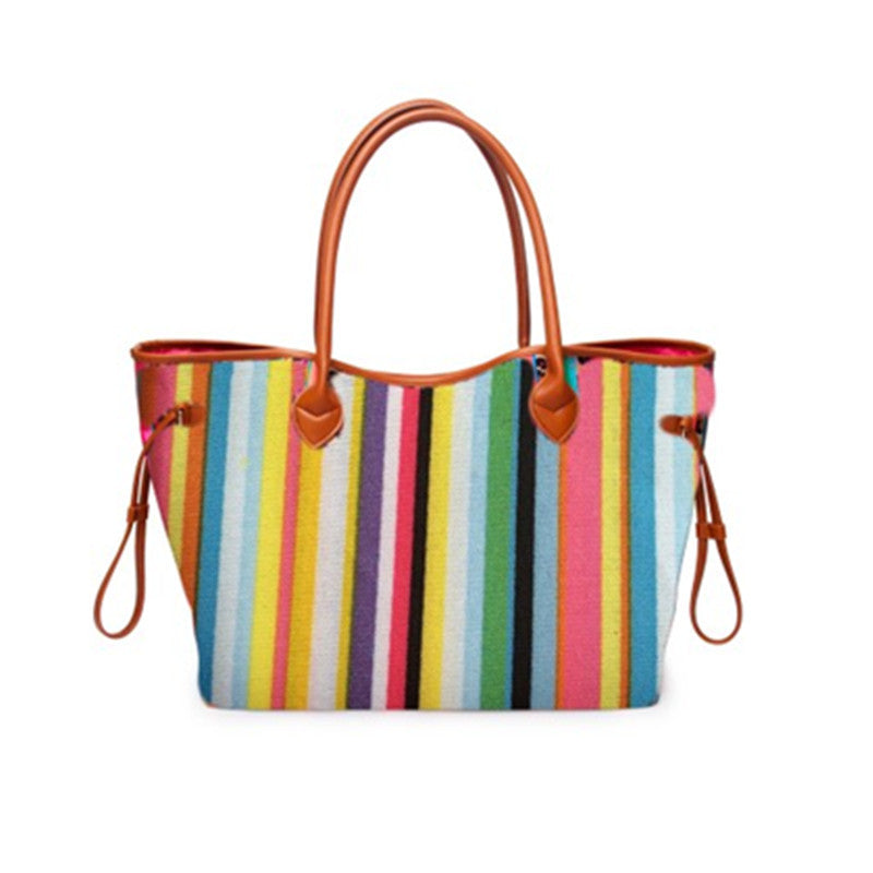 Rainbow Striped Tote – Multicolor Beach & Shoulder Bag