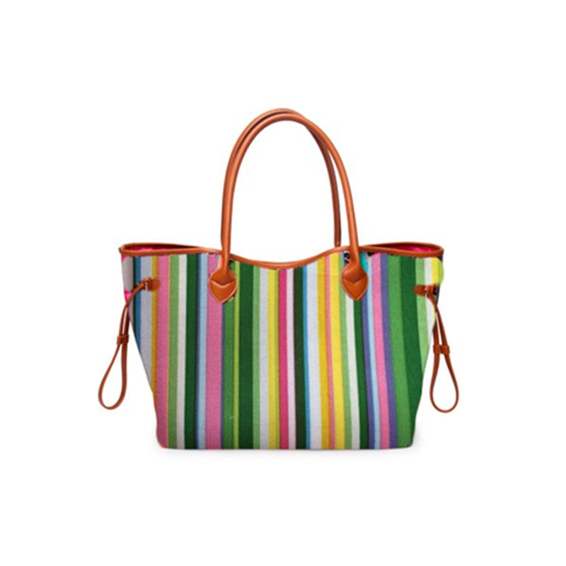 Rainbow Striped Tote – Multicolor Beach & Shoulder Bag