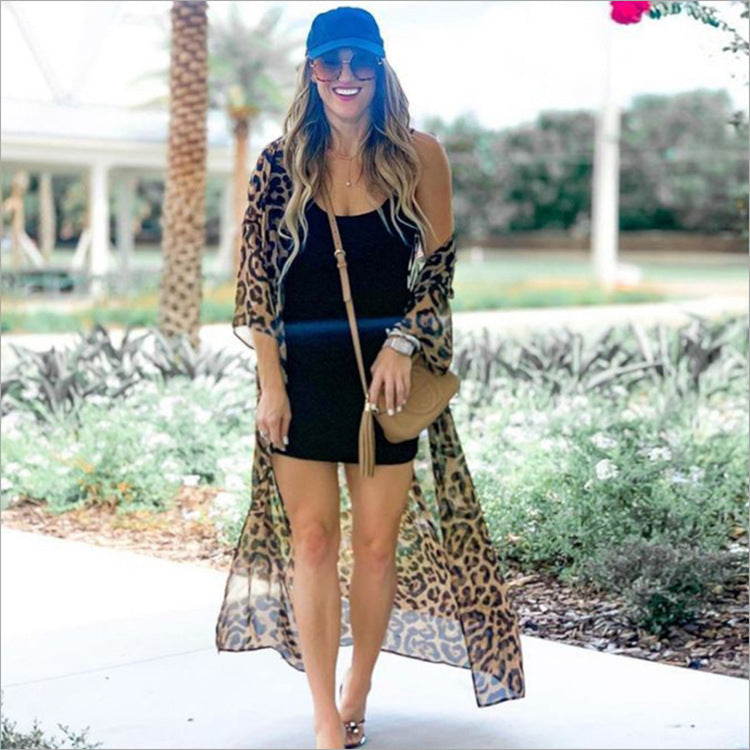 Chiffon Leopard Dot Beach Cover-Up – Sheer Kimono & Resort Cardigan