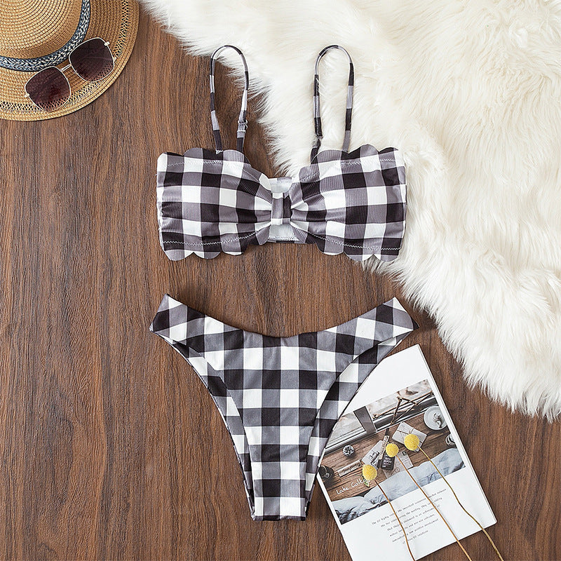 "Turtle Leaf – Print High-Waist Bandeau Bikini Set"
