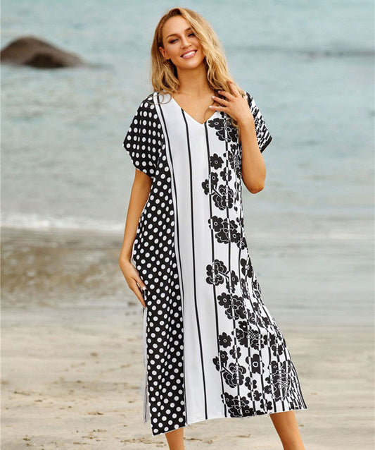 Irregular Print Beach Dress – Sun Protection Bikini Cover-Up & Vacation Kimono