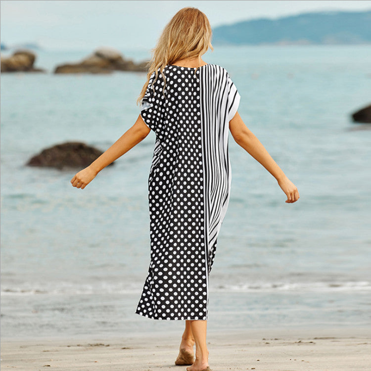Irregular Print Beach Dress – Sun Protection Bikini Cover-Up & Vacation Kimono