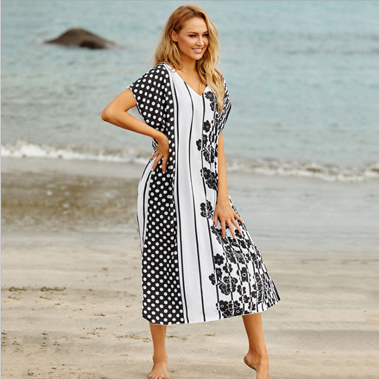 Irregular Print Beach Dress – Sun Protection Bikini Cover-Up & Vacation Kimono