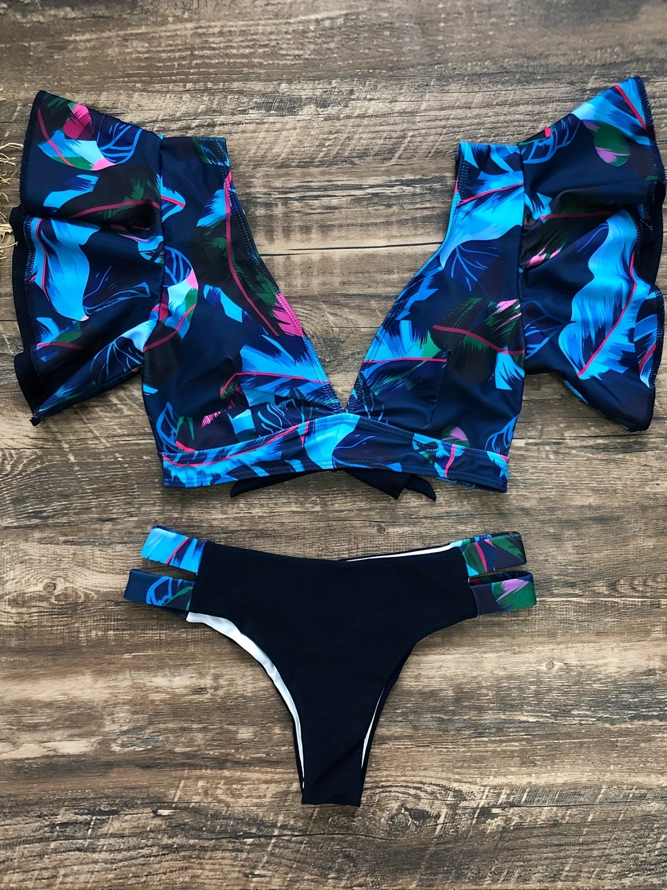 "Siren's Flutter – Ruffle Sleeve V-Neck Bikini Set"