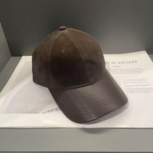Women's Retro Suede Patchwork Baseball Cap – Leather Brim Dome Crown