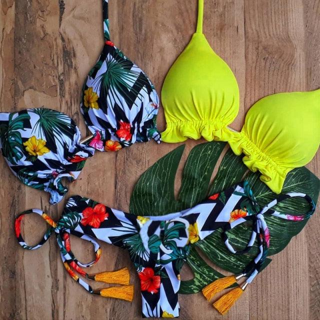 Mermaid in Bloom 3-Piece Bikini Set with Crisscross Straps
