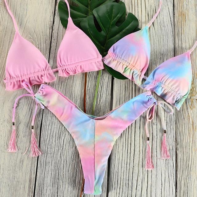 Mermaid in Bloom 3-Piece Bikini Set with Crisscross Straps