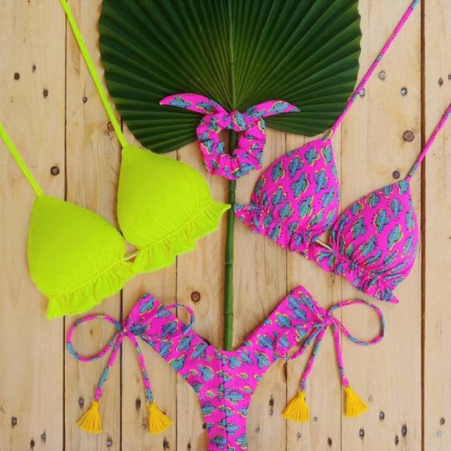 Mermaid in Bloom 3-Piece Bikini Set with Crisscross Straps