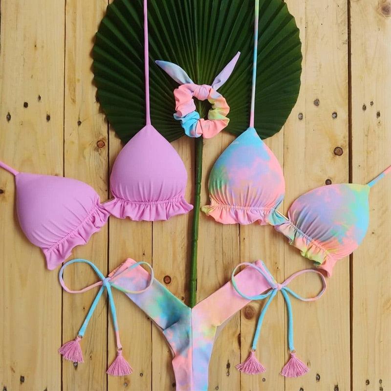 Mermaid in Bloom 3-Piece Bikini Set with Crisscross Straps