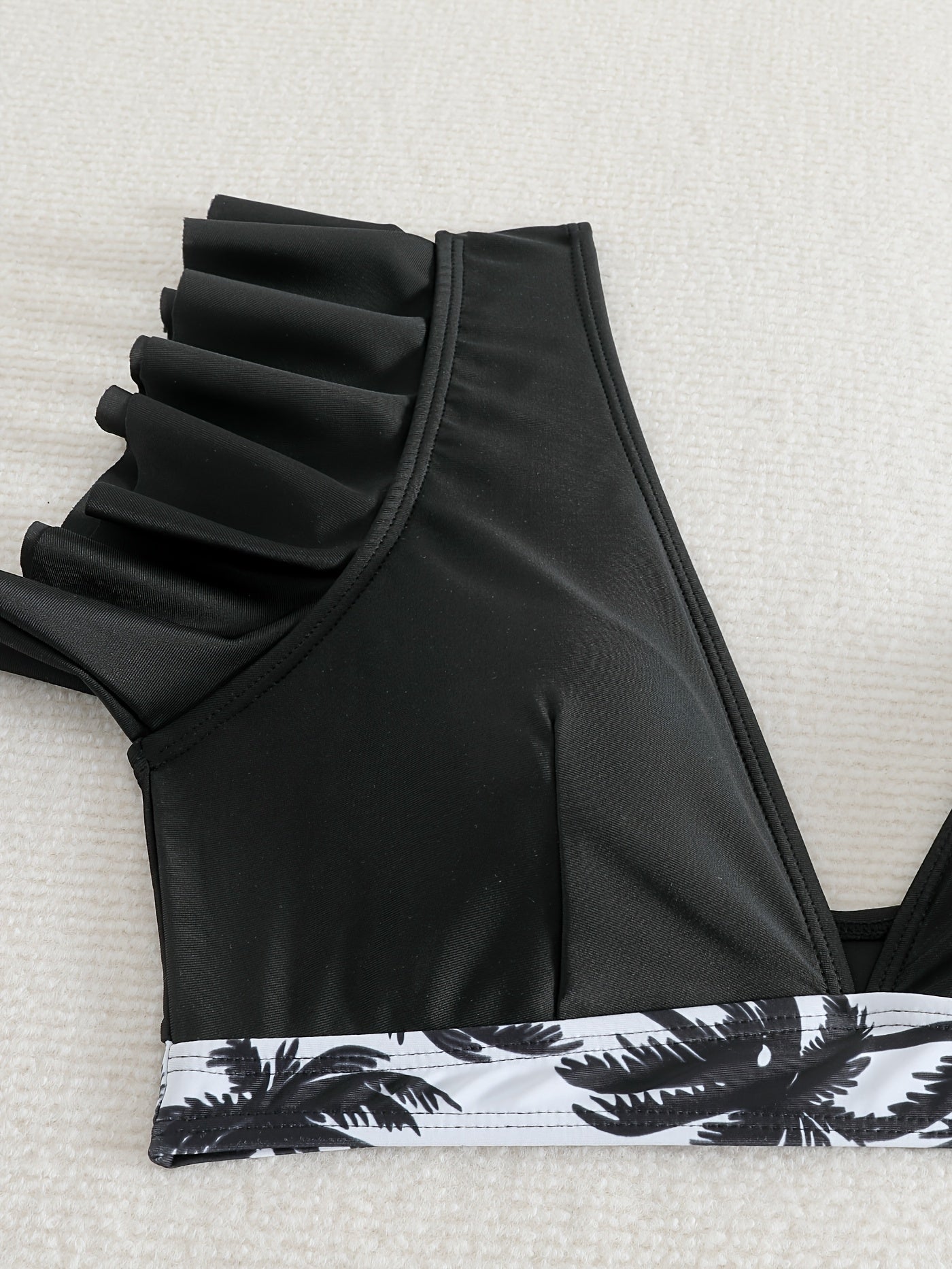 "Obsidian Wave – Ruffle Lettuce V-Neck High-Waist Bikini Set"