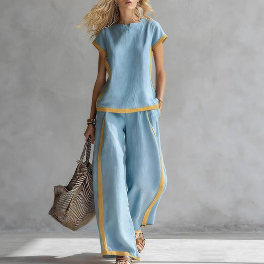 Solid Color Shirt & Wide-Leg Trousers Two-Piece Set