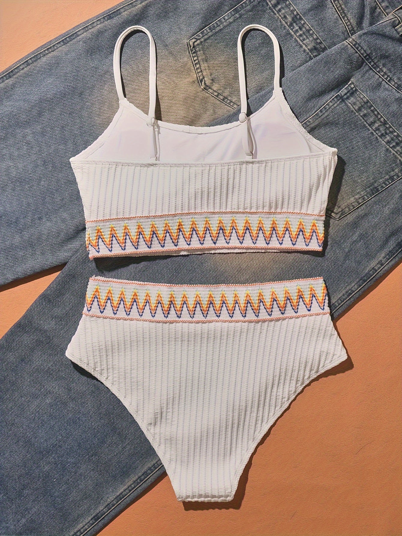 "Nautical Siren – High-Waist Contrast Mesh Bikini Set"