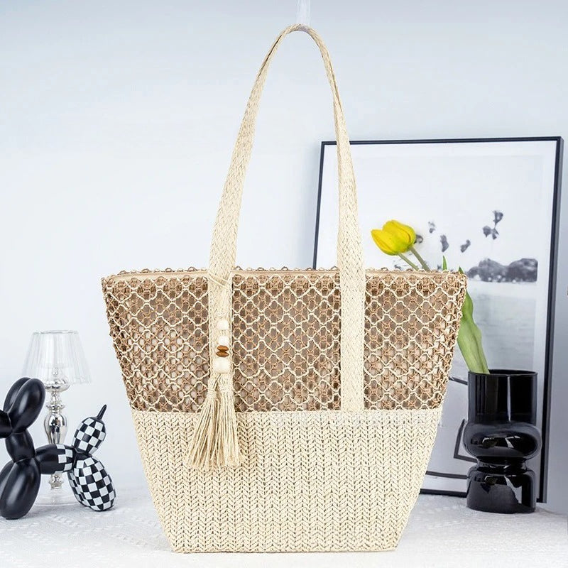 Minimalist Paper Rope Woven Tote – Large Straw Shoulder & Beach Bag