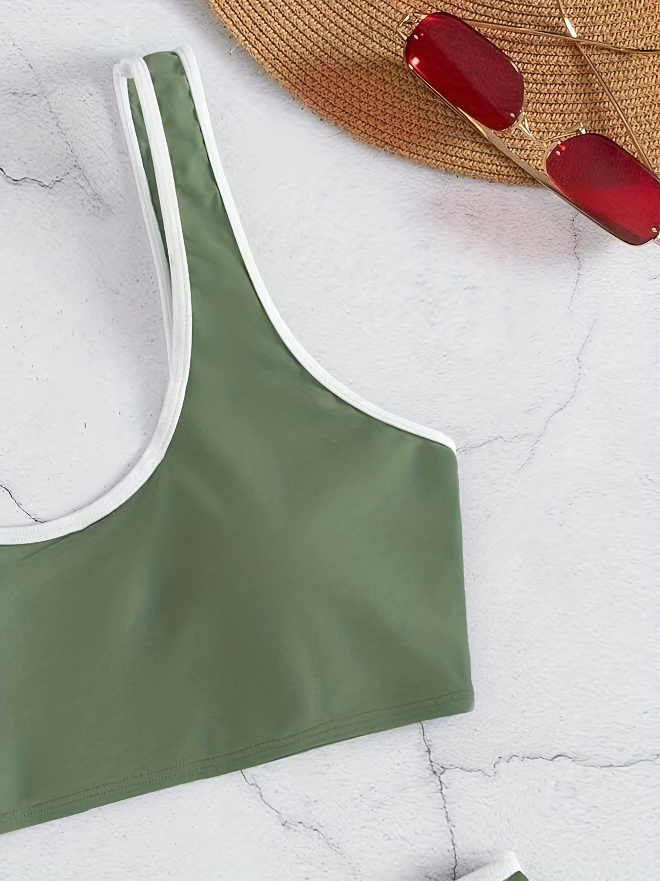 "Scallop Shell – Scoop Neck Contrast Trim Bikini Set"