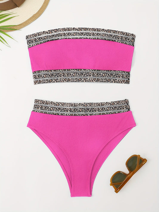 "Siren's Safari – Leopard Bandeau Tummy Control Bikini Set"