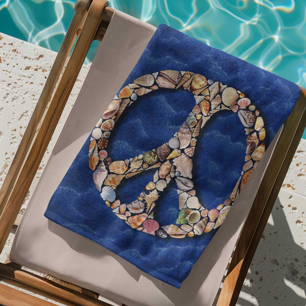 Beach Towel ☮️ Peace Sign Made From Seashells 🐚