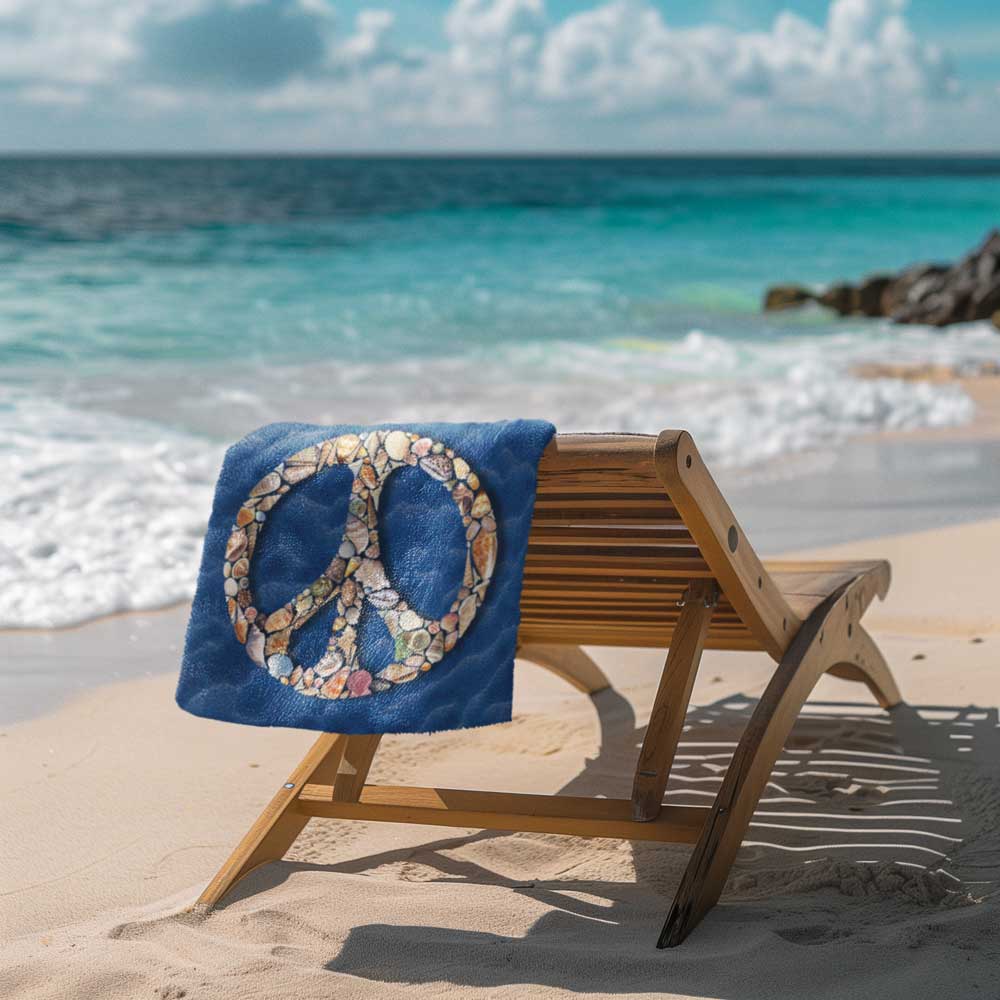 Beach Towel ☮️ Peace Sign Made From Seashells 🐚