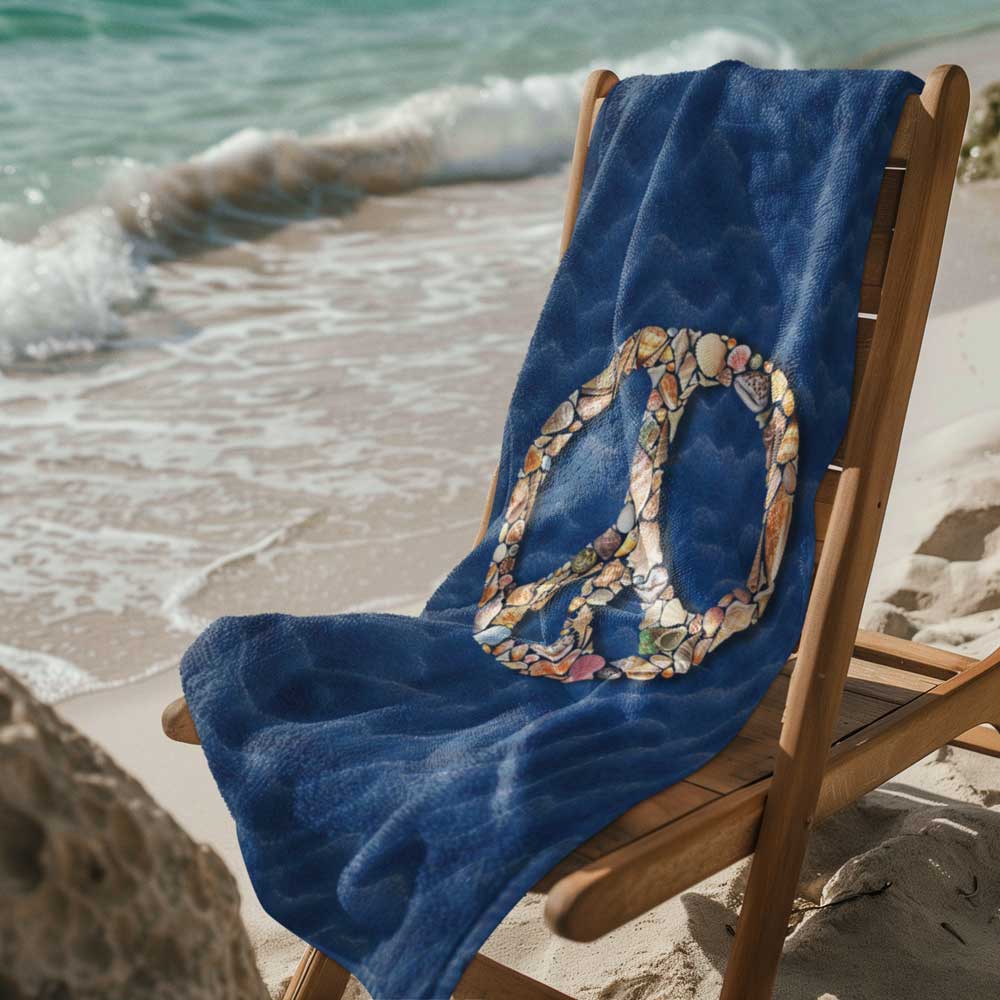 Beach Towel ☮️ Peace Sign Made From Seashells 🐚