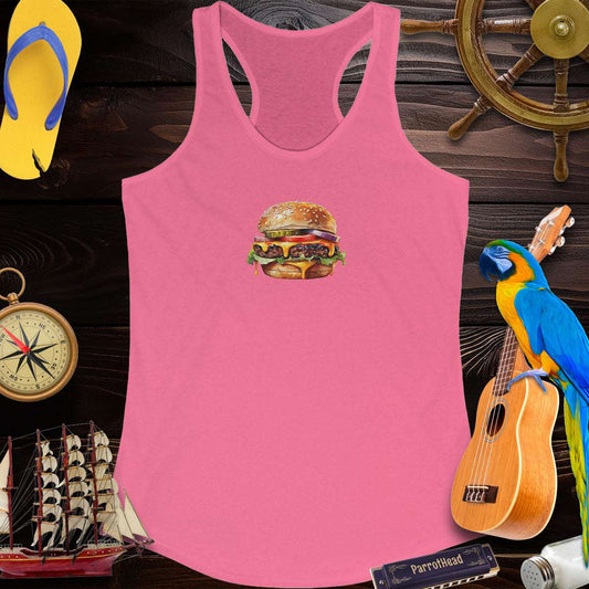 Women's Parrot Head Racerback Tank Top With A Cheeseburger