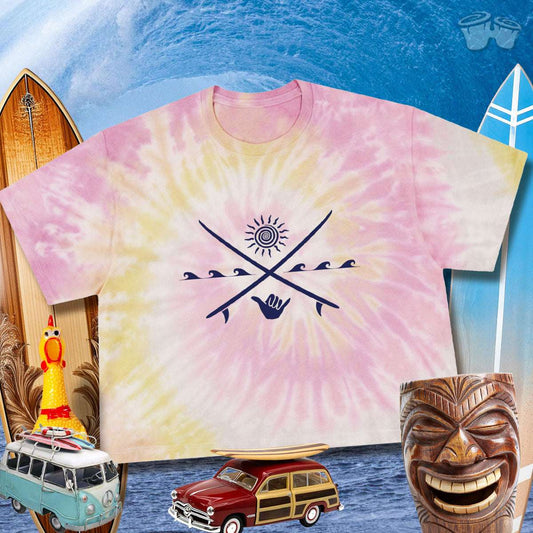 Shaka Sun Crossed Surfboards | Women's Tie-Dye Crop Top 🤙