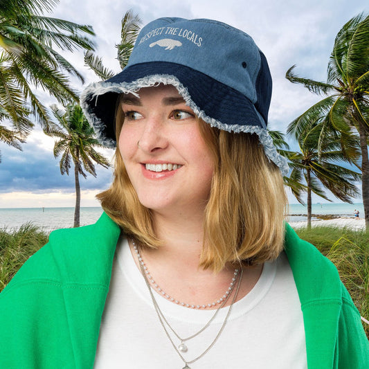 Embroidered Manatee | Frayed Bucket Hat