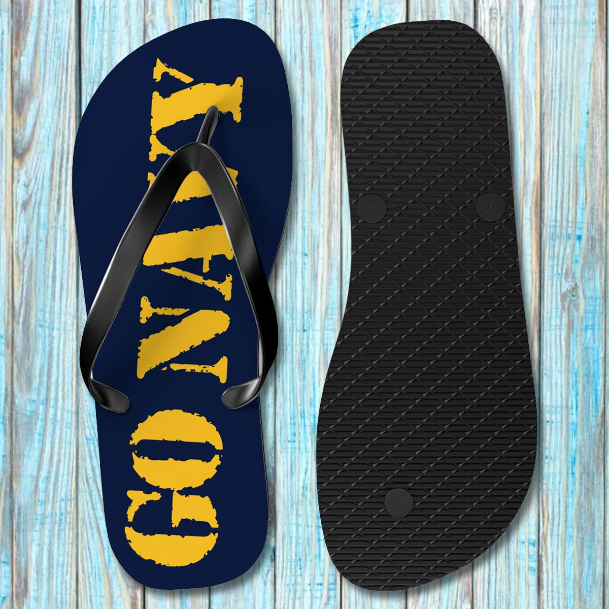 Go Navy Beat Army Flip Flops | Military Rivalry Shower Shoes