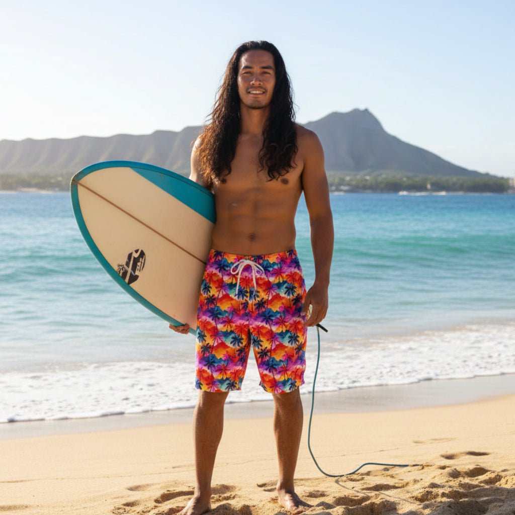 Men's Hawaiian Style Palm Pattern Board Shorts