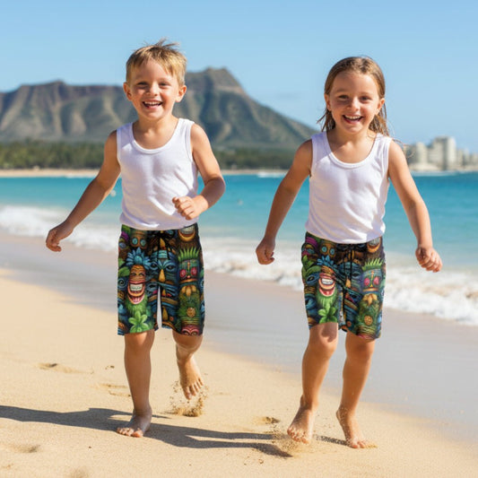 Kids Tiki Beach Shorts | For Vacation Adventures