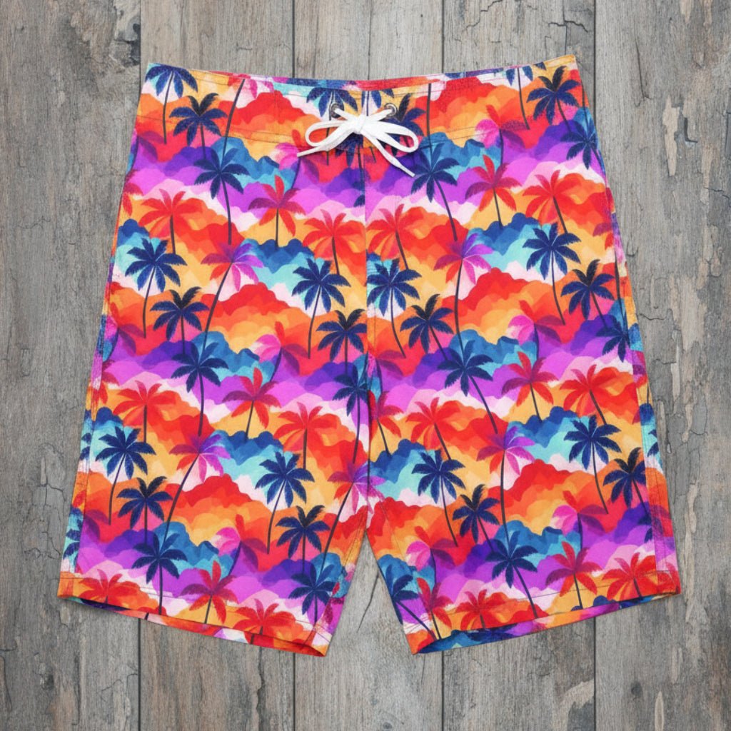 Men's Hawaiian Style Palm Pattern Board Shorts