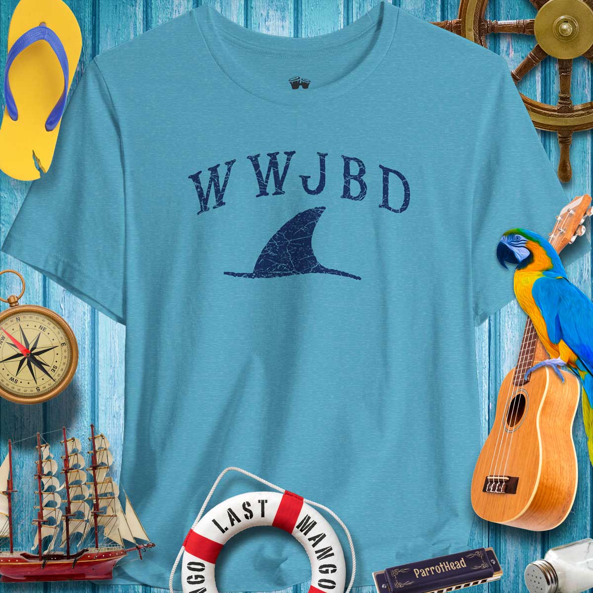 WWJBD Shark Fin Unisex Tee 🌴 Casual & Fun Beachwear