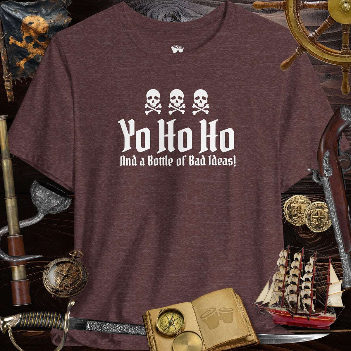 Yo Ho Ho And A Bottle Of Bad Ideas 🏴‍☠️  Skulls Graphic Tee for Pirate Lovers