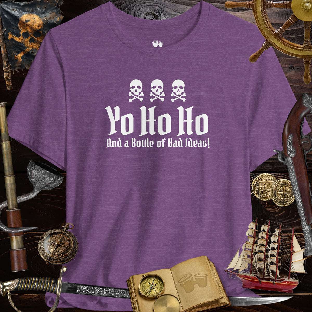 Yo Ho Ho And A Bottle Of Bad Ideas 🏴‍☠️  Skulls Graphic Tee for Pirate Lovers