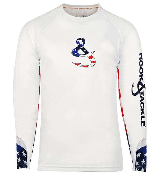 Men's Liberty L/S UV Fishing Shirt with American Flag sleeve and moisture-wicking fabric