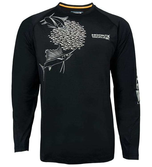 Men's Feeding Frenzy vented long sleeve UV protection fishing shirt with moisture-wicking fabric and Hook & Tackle logo