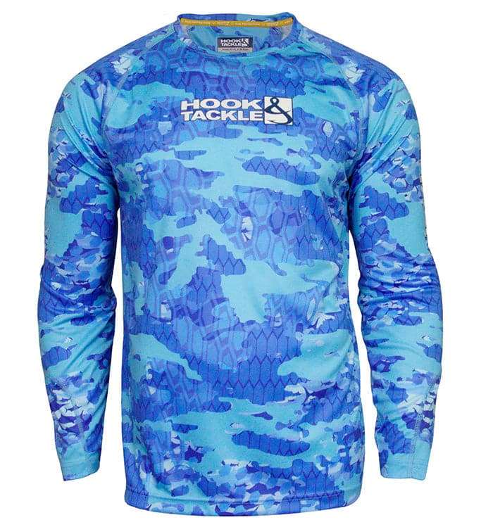 Youth Fractal Camo Waves UV fishing shirt with moisture-wicking, UPF 50+ sun protection, quick-dry fabric, and radial sleeves