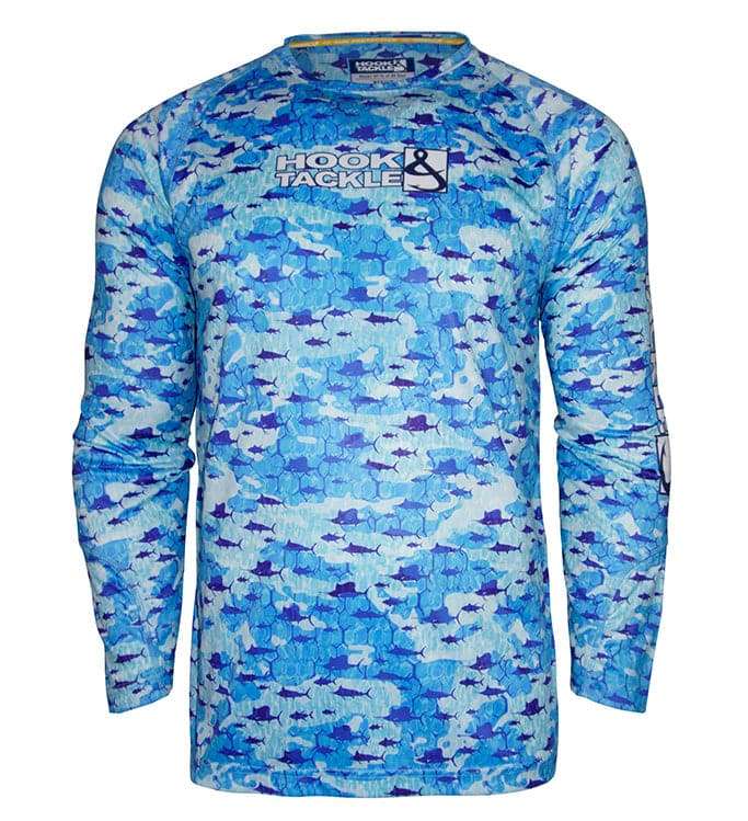 Men's Billfish Texture UV fishing shirt with moisture-wicking and sun protection features