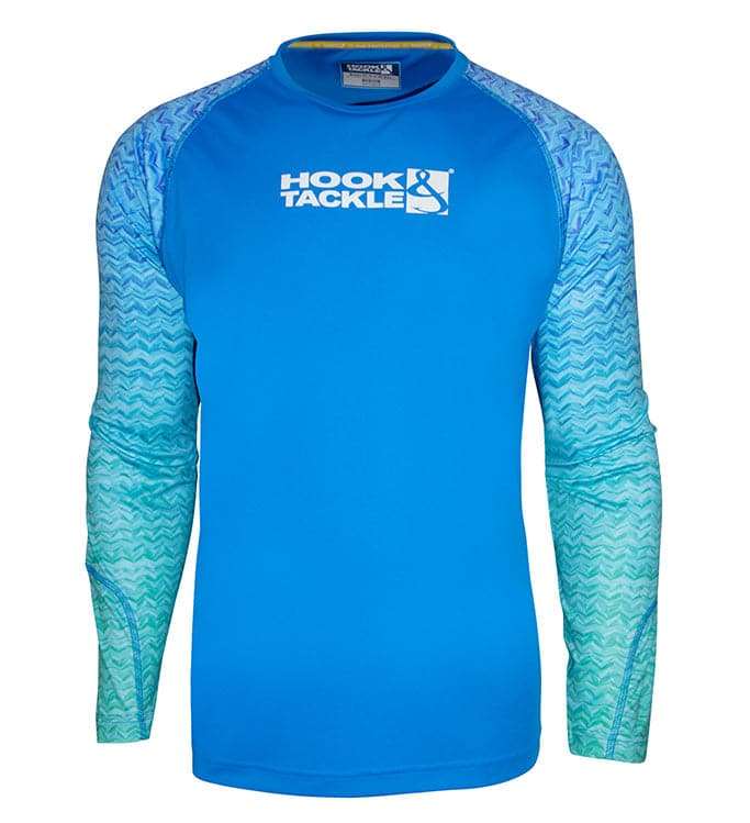 Youth Gradient Waves UV fishing shirt for boys with moisture-wicking, UPF 50+ sun protection, quick-dry fabric, and radial sleeves for full arm movement