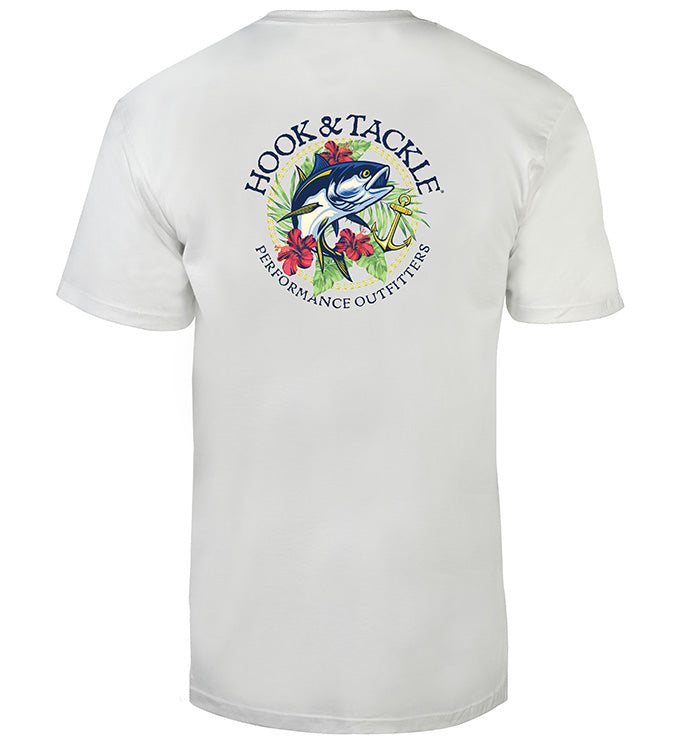 Men's Tropic Tuna Premium Reserve cotton fishing t-shirt with Hook & Tackle logo front chest print