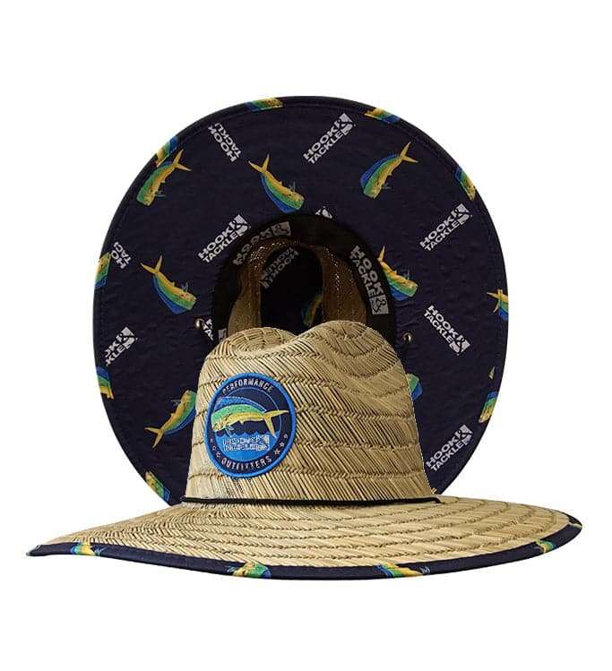 Mahi Mahi straw lifeguard fishing hat with stretch fit and woven logo patch